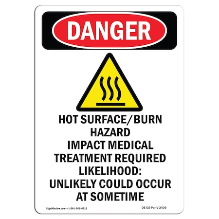 OSHA Danger Sign, Hot SurfaceBurn Hazard, 10in X 7in Decal